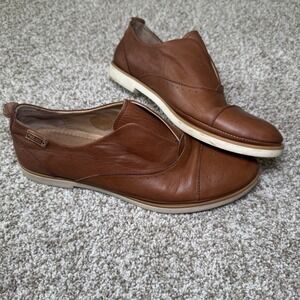 Pikolinos Womens Size 38 Pyrgos Tan Brown Leather Slip On Loafer Shoes